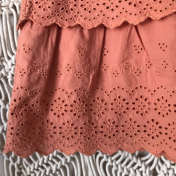 J. Crew Eyelet Tiered Ruffled Mini Skirt in Clay Pink | Size 0 - Picture 3 of 5
